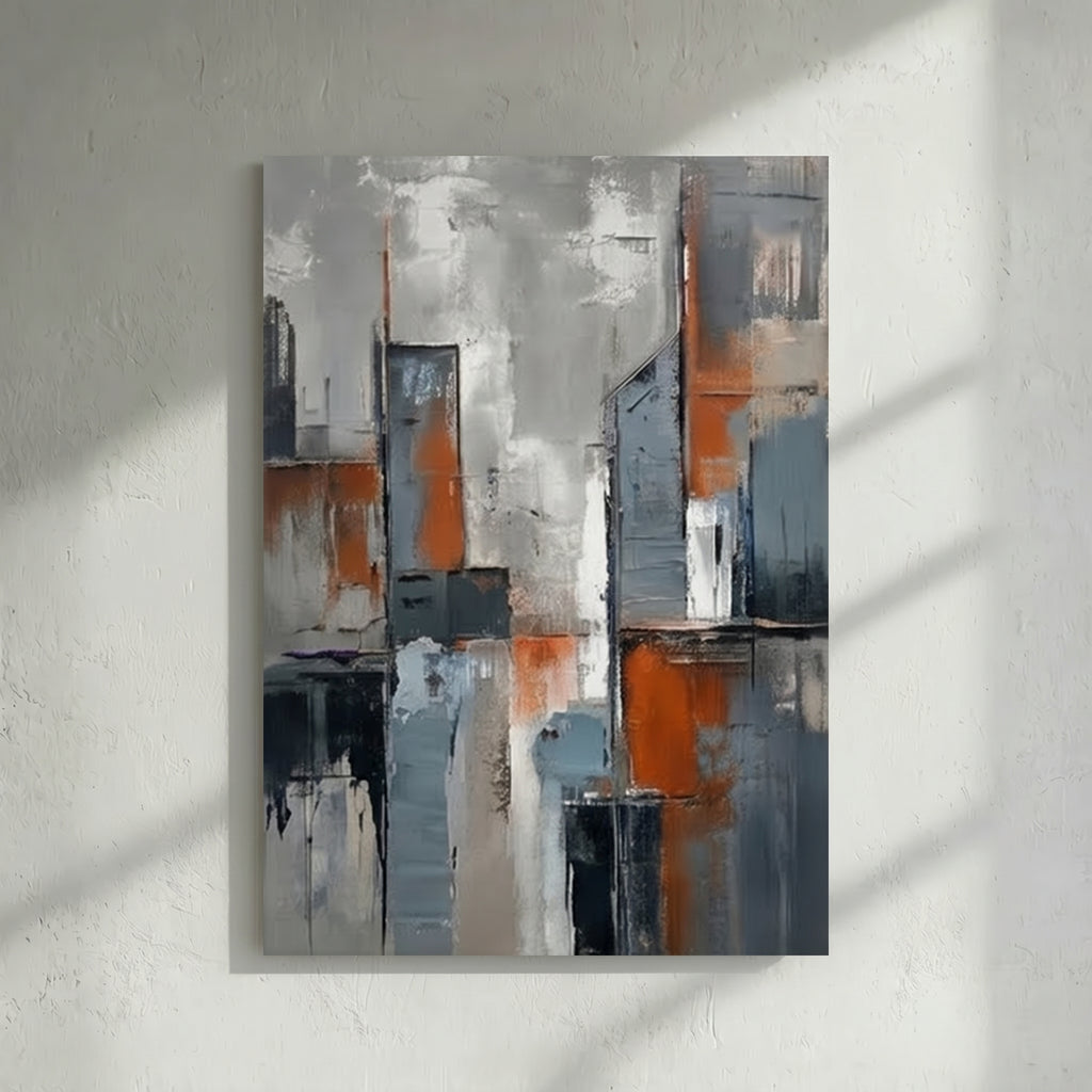 Grey & Orange Urban Cityscape Abstract Painting