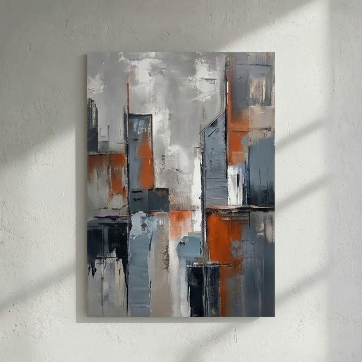 Grey & Orange Urban Cityscape Abstract Painting