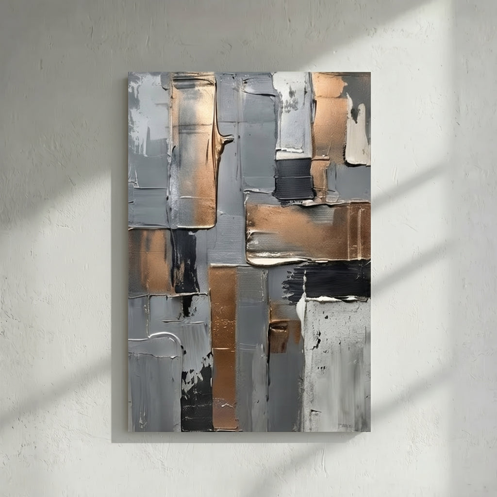 Grey Silver & Bronze Metallic Abstract Painting