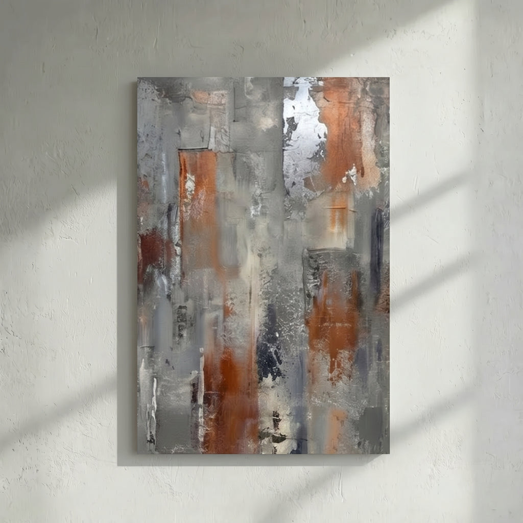 Grey & Rust Orange Abstract Painting