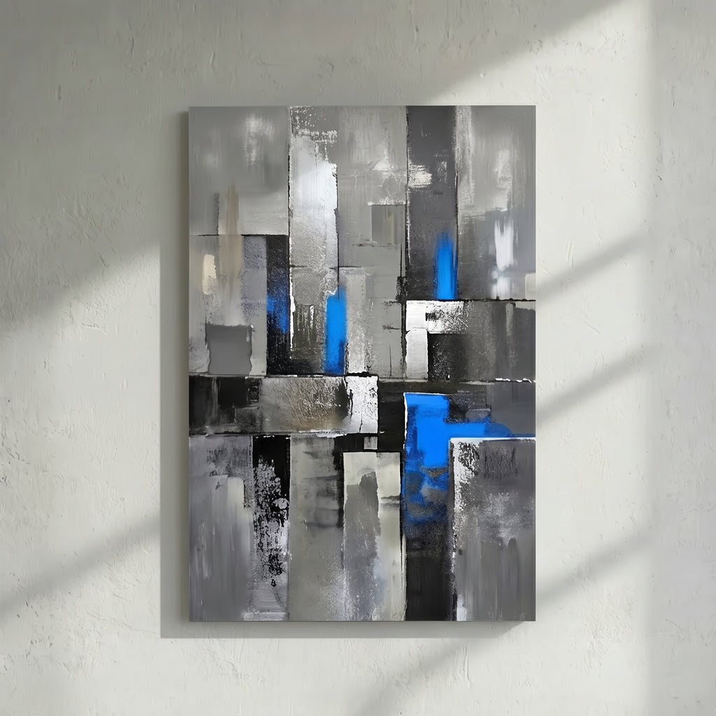 Grey Black & Electric Blue Abstract Painting