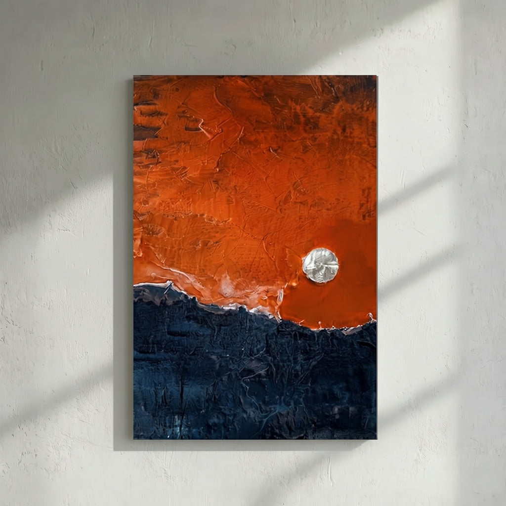 Burnt Orange & Navy Abstract Horizon Painting