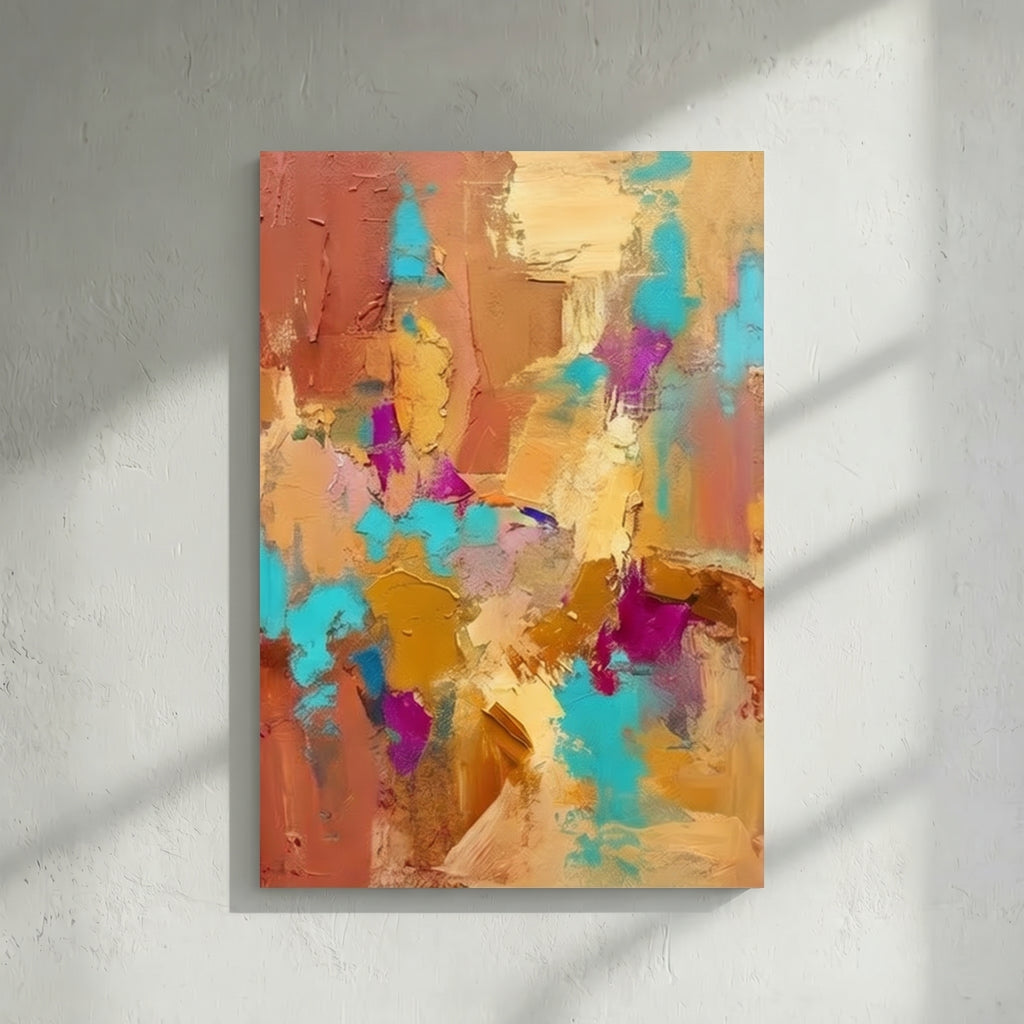 Terracotta Teal & Purple Colourful Abstract Painting