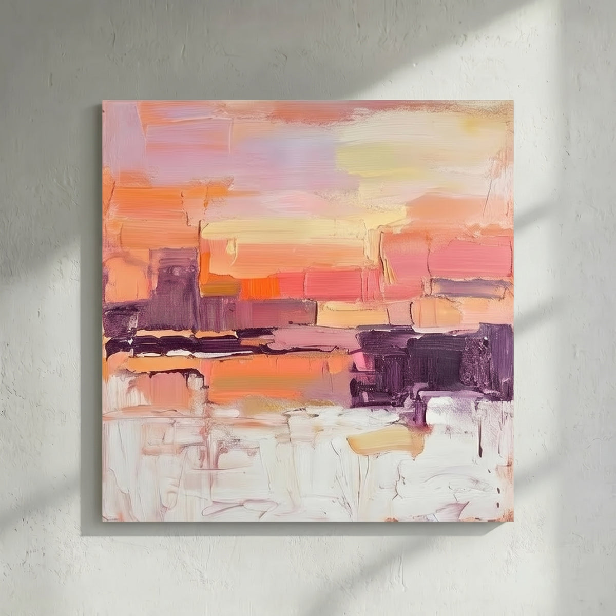 Pink Peach & Lavender Abstract Sunset Painting