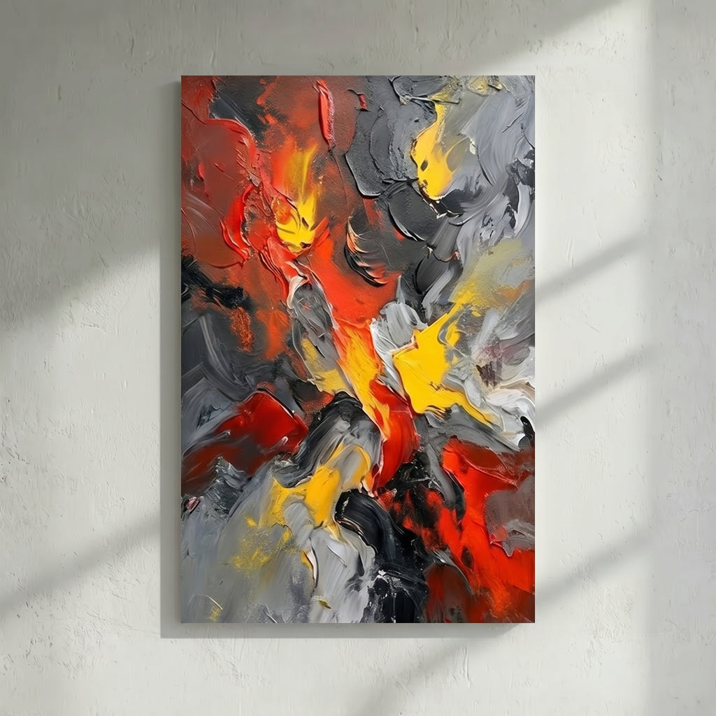 Red Yellow & Grey Abstract Fire Painting