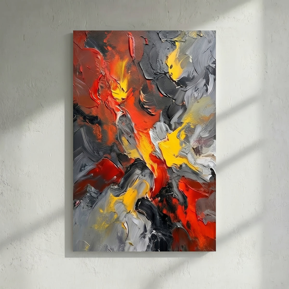 Red Yellow & Grey Abstract Fire Painting