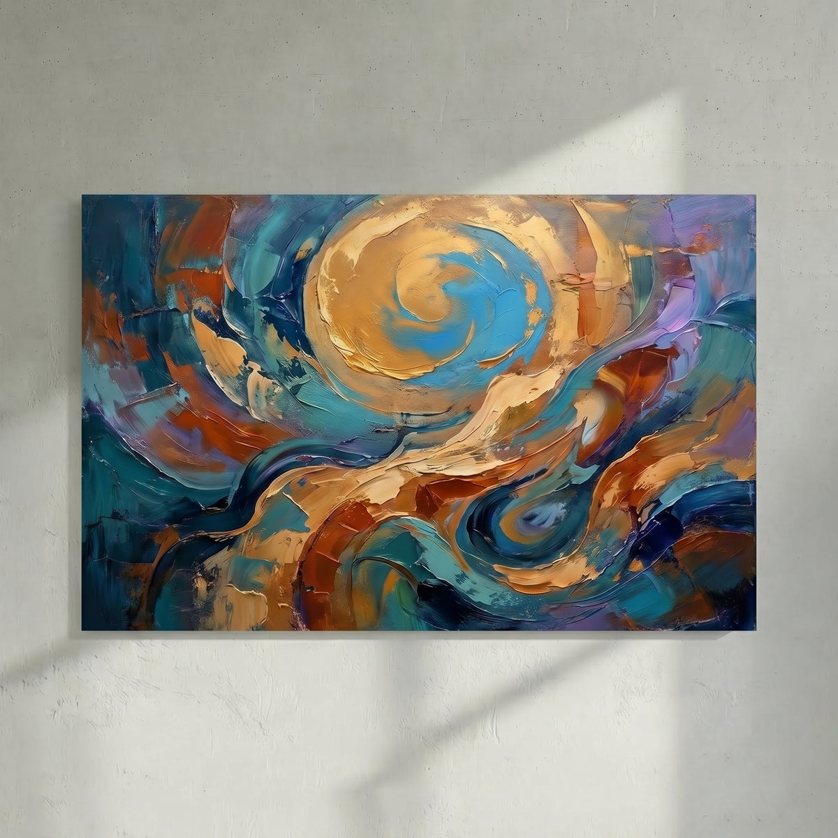 Teal Gold & Copper Spiral Sun Abstract Painting