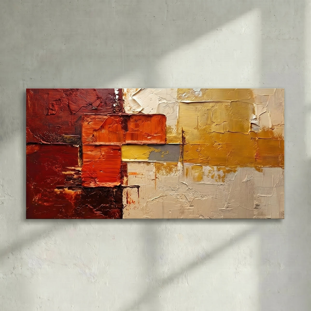Red Burgundy & Gold Abstract Block Painting