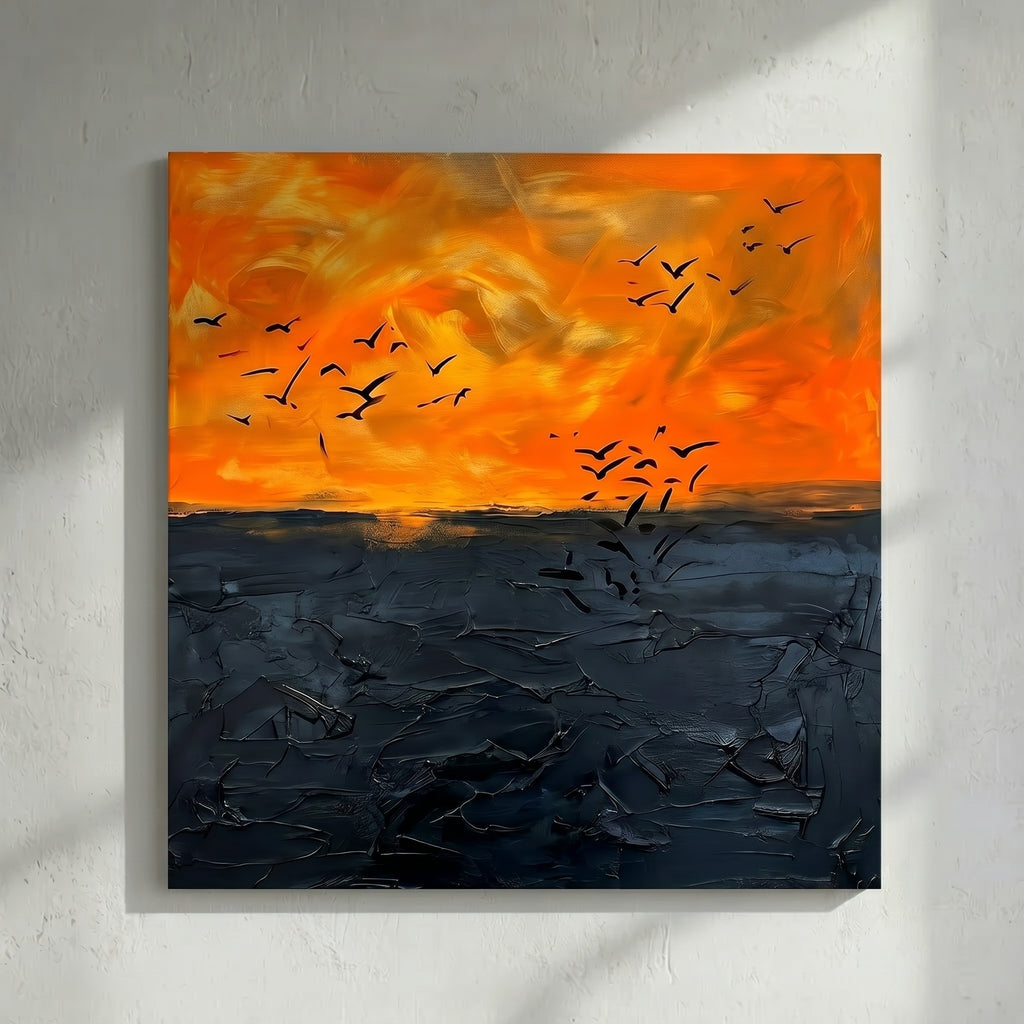 Orange Sunset & Black Sea Abstract Painting