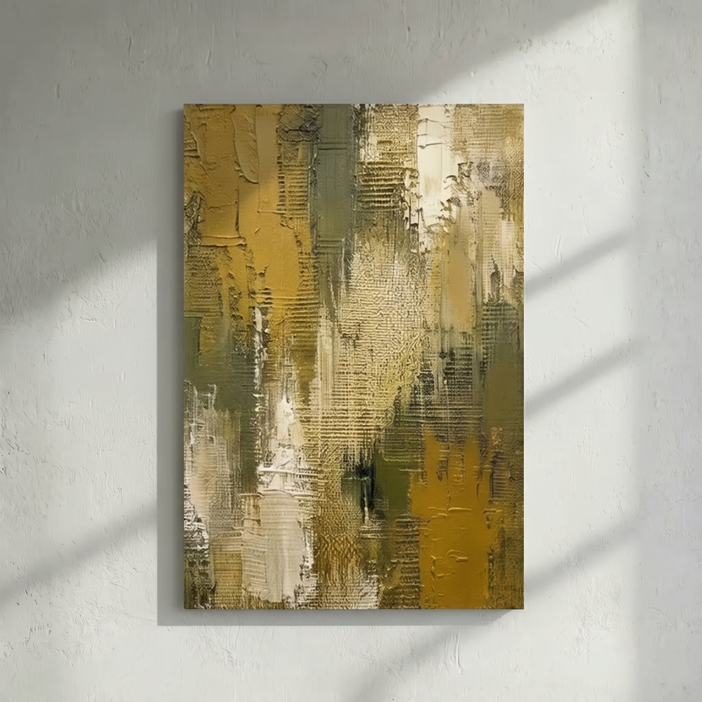 Olive Gold & Khaki Vertical Textured Abstract Painting