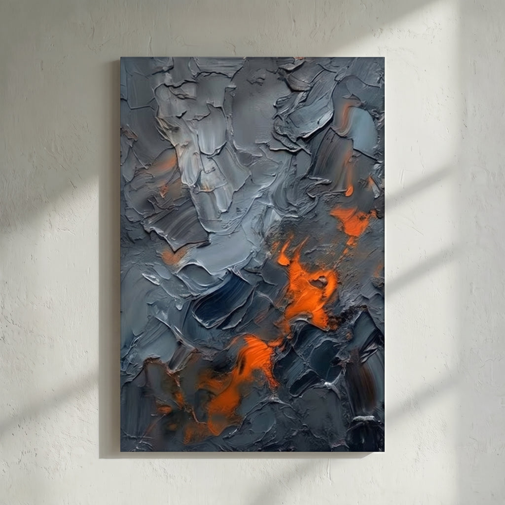 Dark Grey & Orange Lava Abstract Painting