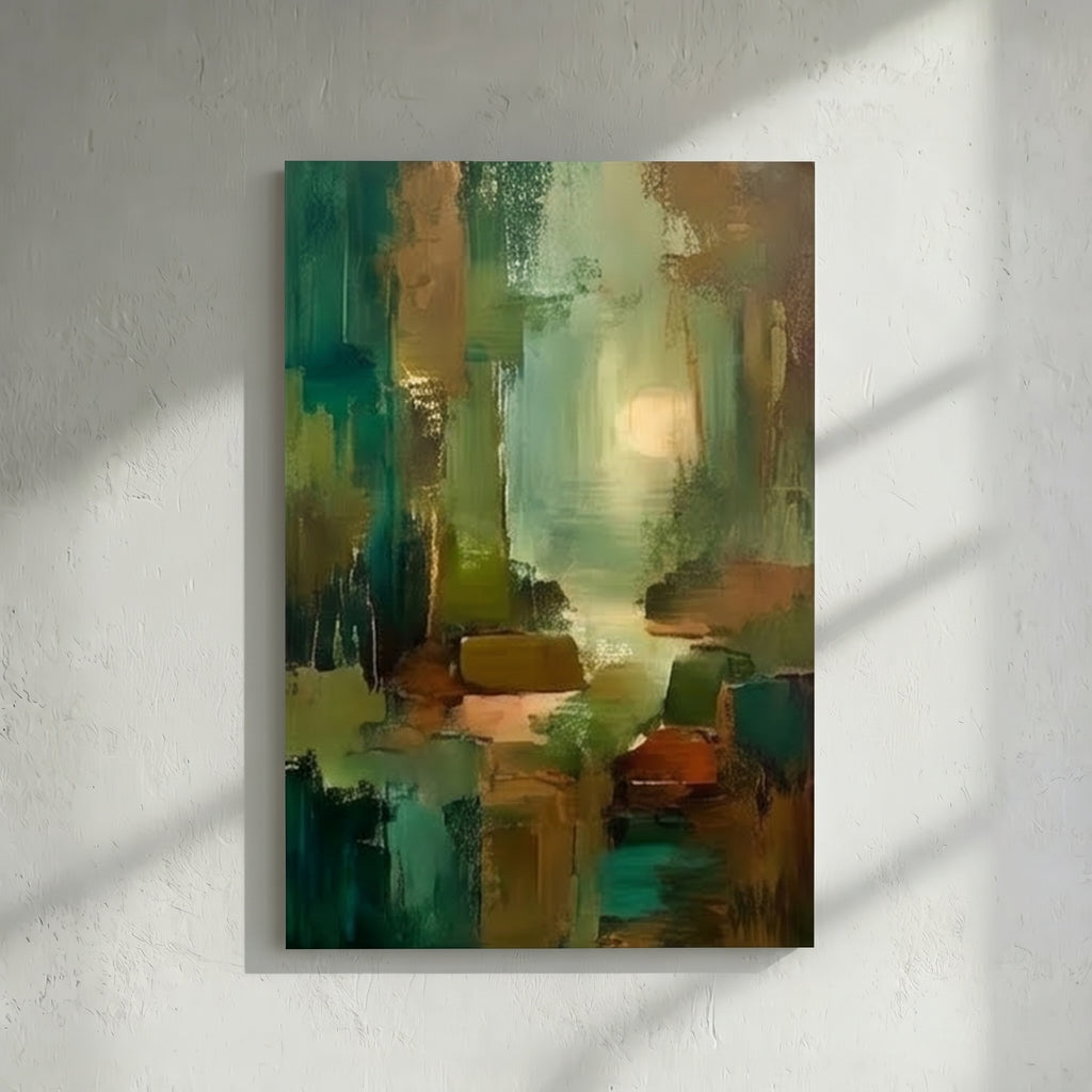 Teal Green & Brown Misty Abstract Painting