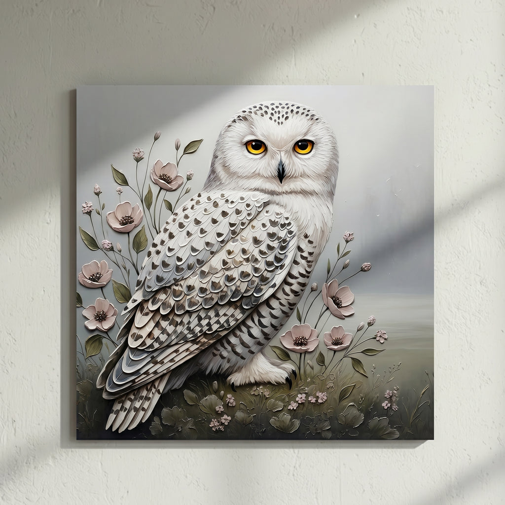 Snowy Owl Floral Painting