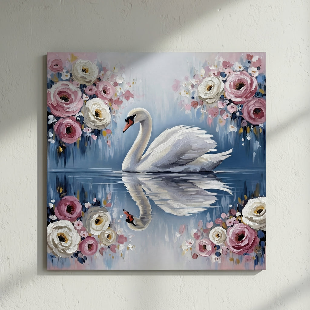White Swan Rose Garden Painting