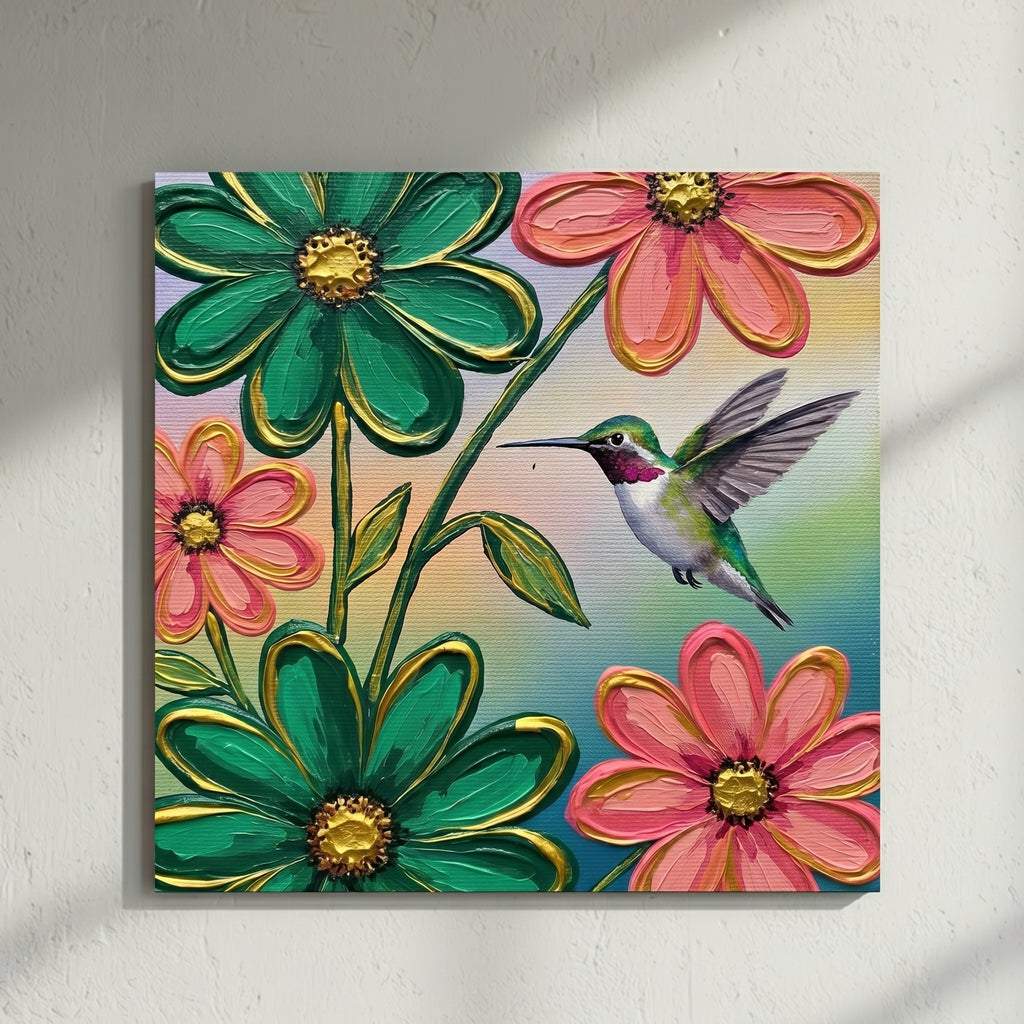 Hummingbird Daisy Garden Painting