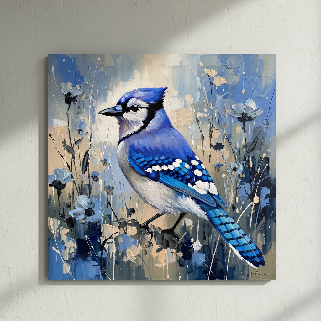Blue Jay Wildflower Painting