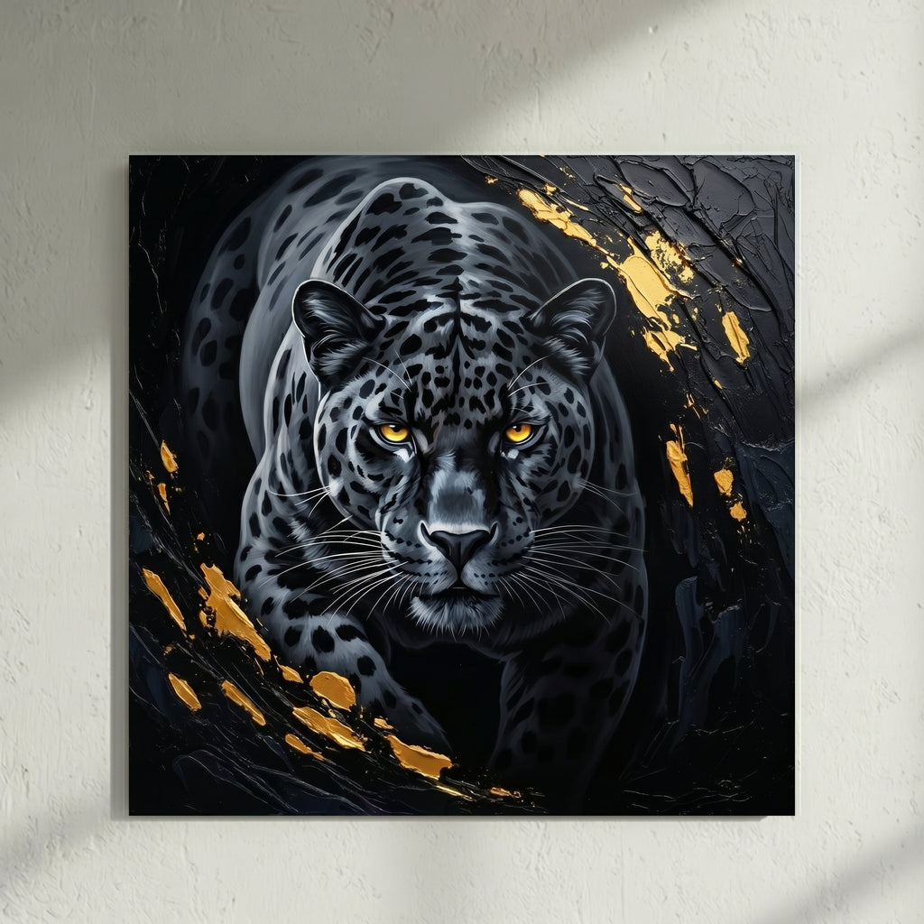 Black Leopard Gold Painting