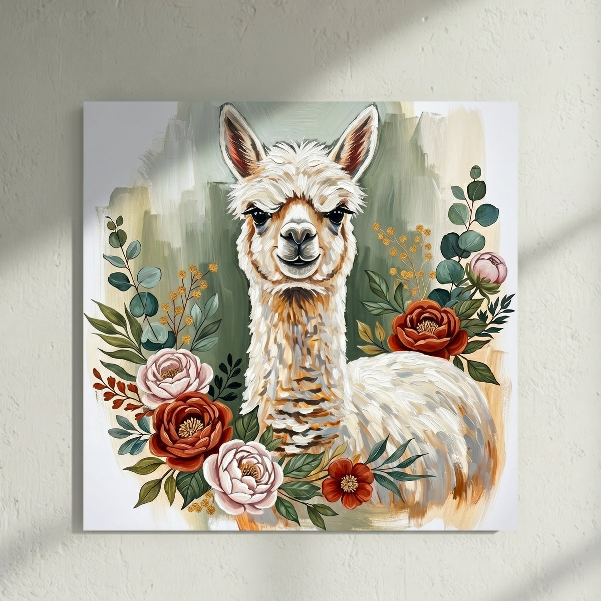 Alpaca Floral Wreath Painting