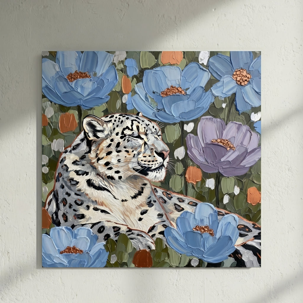 Snow Leopard Floral Painting
