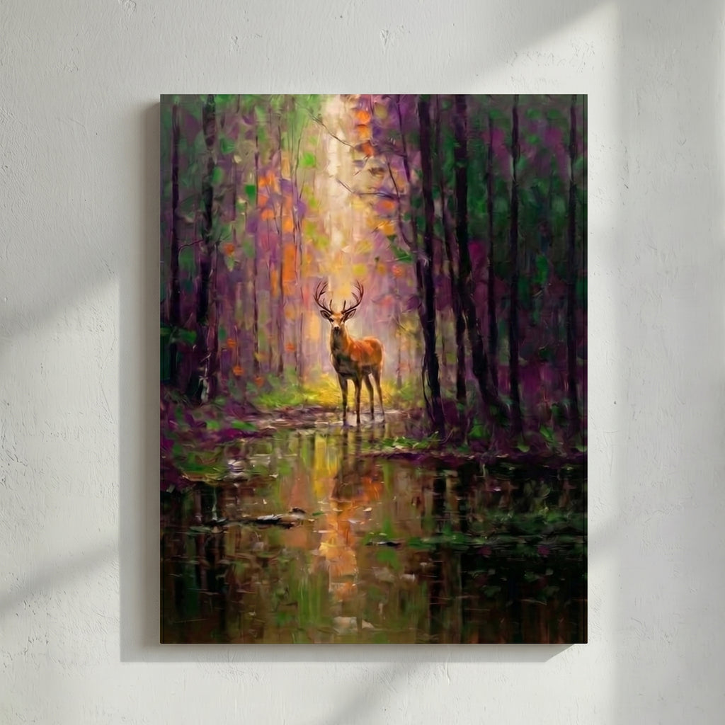 Deer Forest Reflection Painting