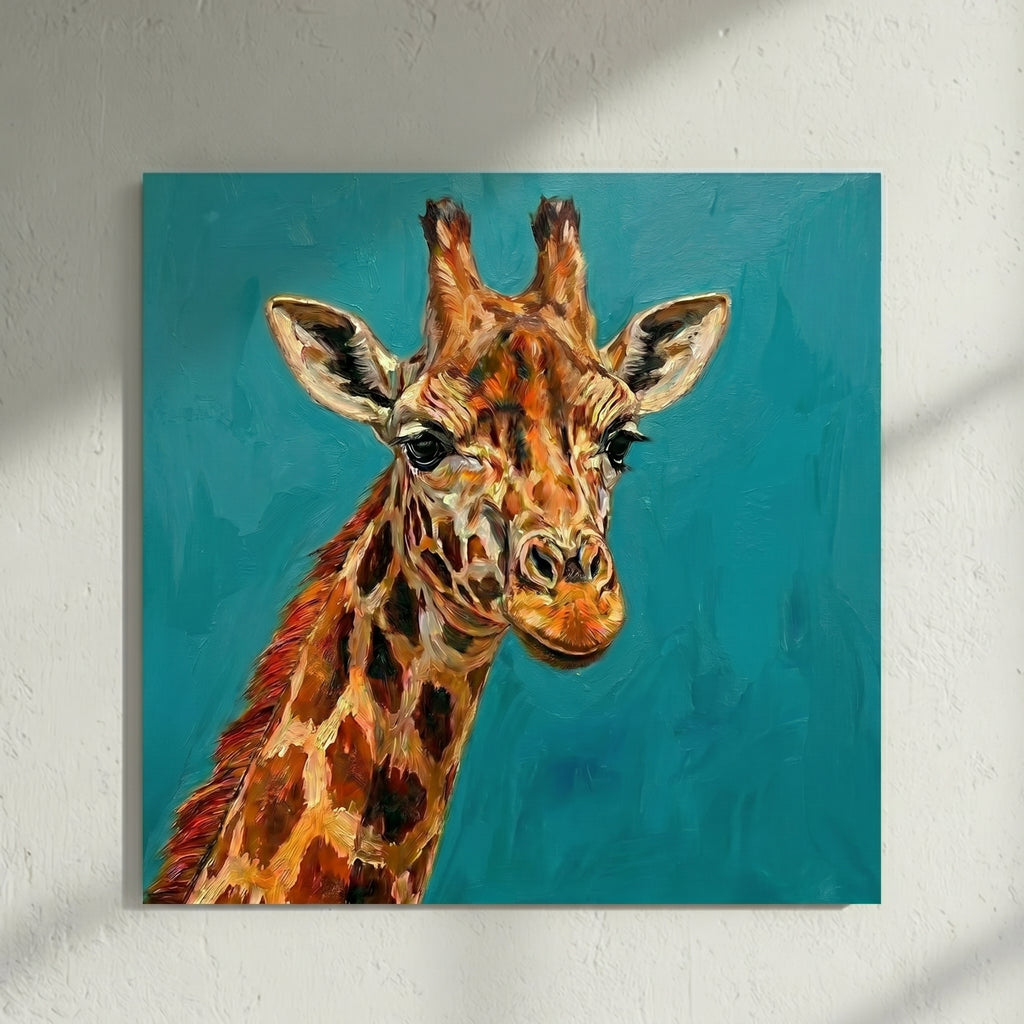 Giraffe Portrait Teal Painting