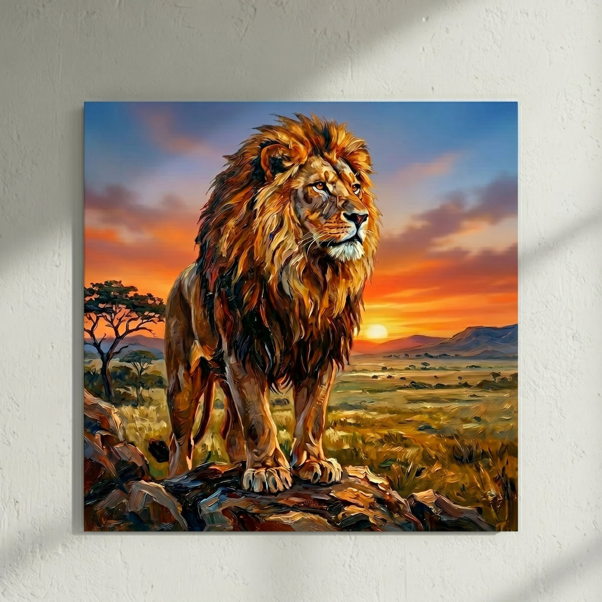 Lion Sunset Savanna Painting